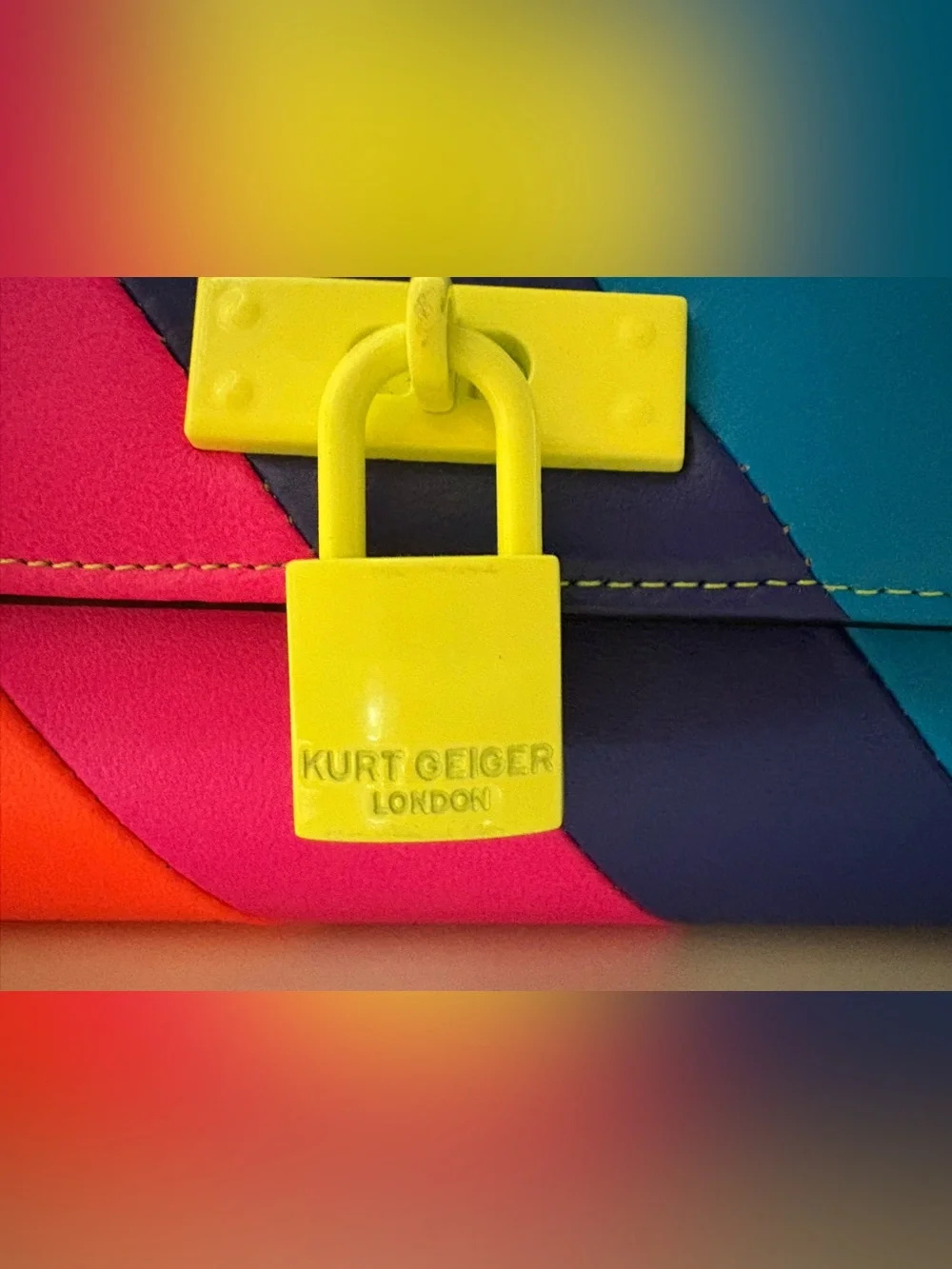 NWT Kurt Geiger London Brixton Chain Wallet Crossbody Bag – Neon Rainbow Stripe